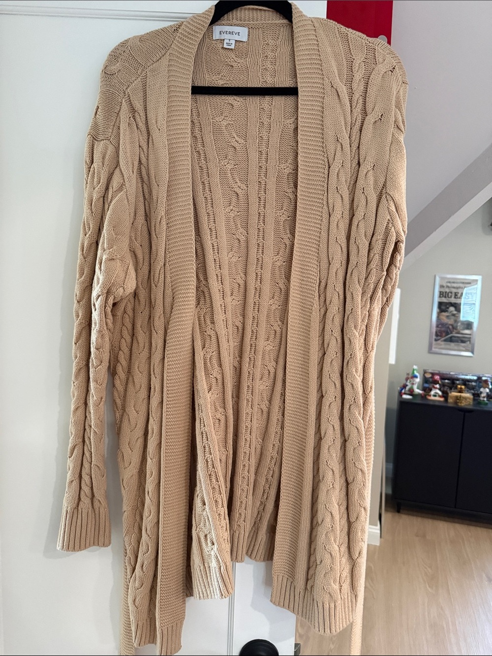 Evereve Beige Cable Knit Open Front Cardigan